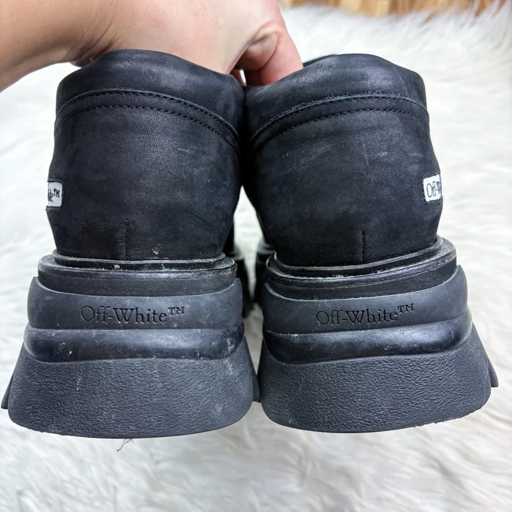 Off-White Ridged Chunky Lug Sole Paint Splatter Sneakers 44 Mens 11 Black Grey